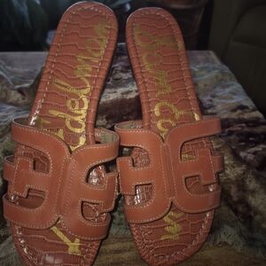 Sam Edelman Tan Croc-Embossed Slide Sandals